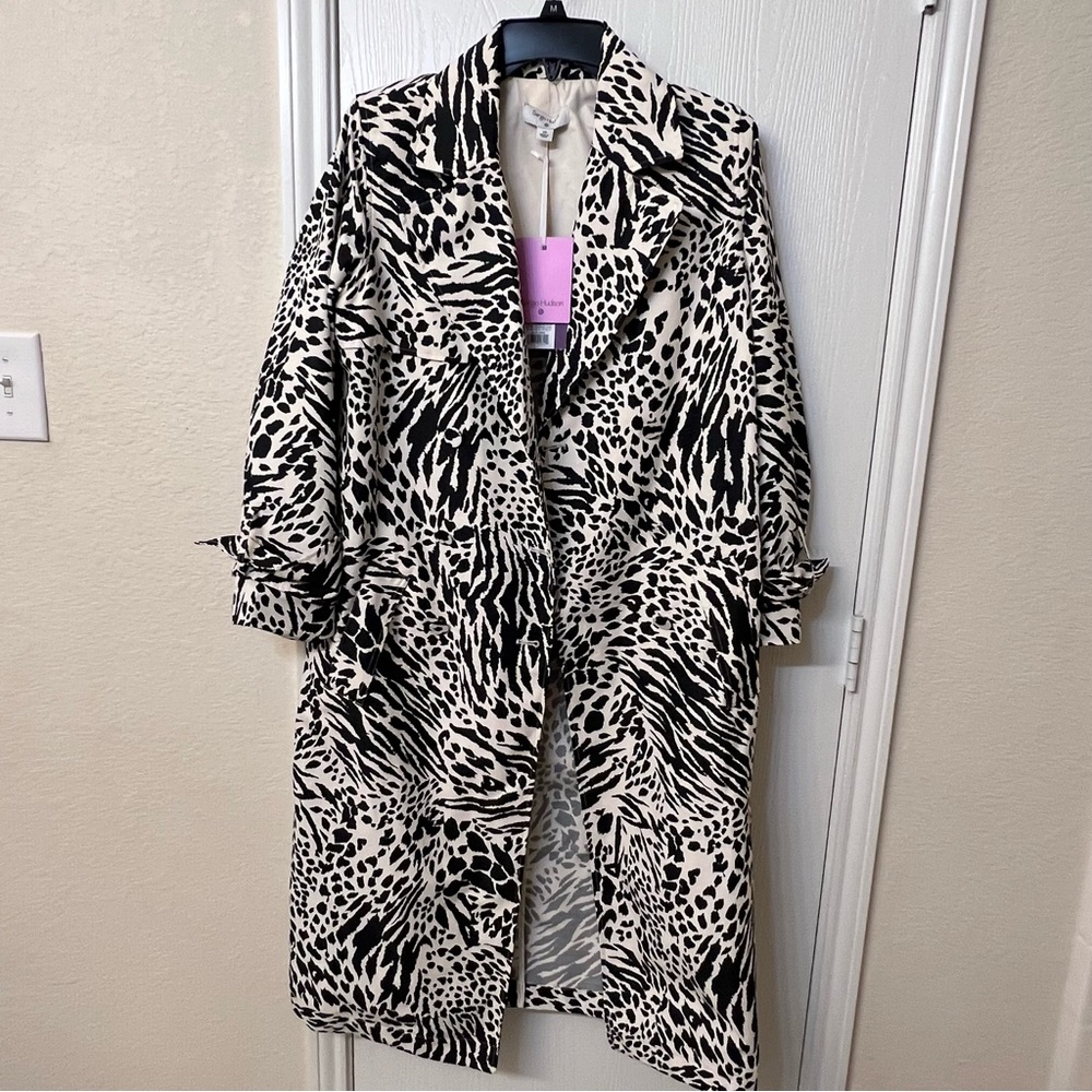 Sergio Hudson x Target Black & White Animal Print Trench Coat w/ Cuffed Sleeves